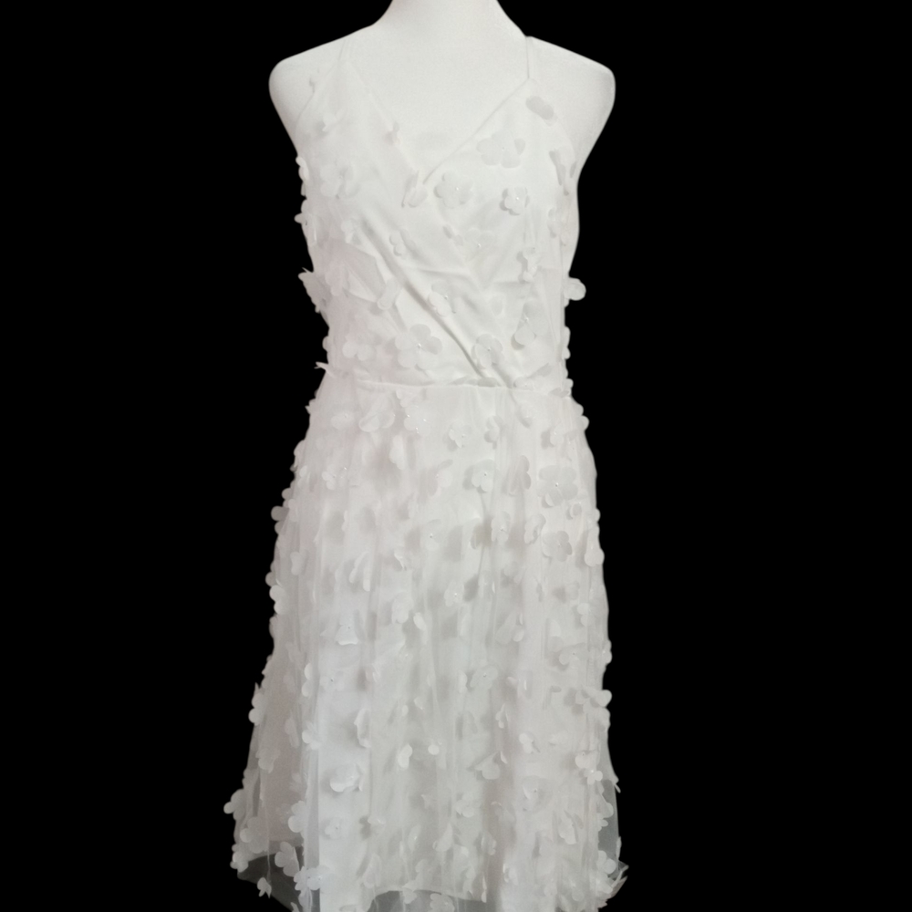 IDOPIP White  3D Floral Midi Dress L - Picture 11 of 12